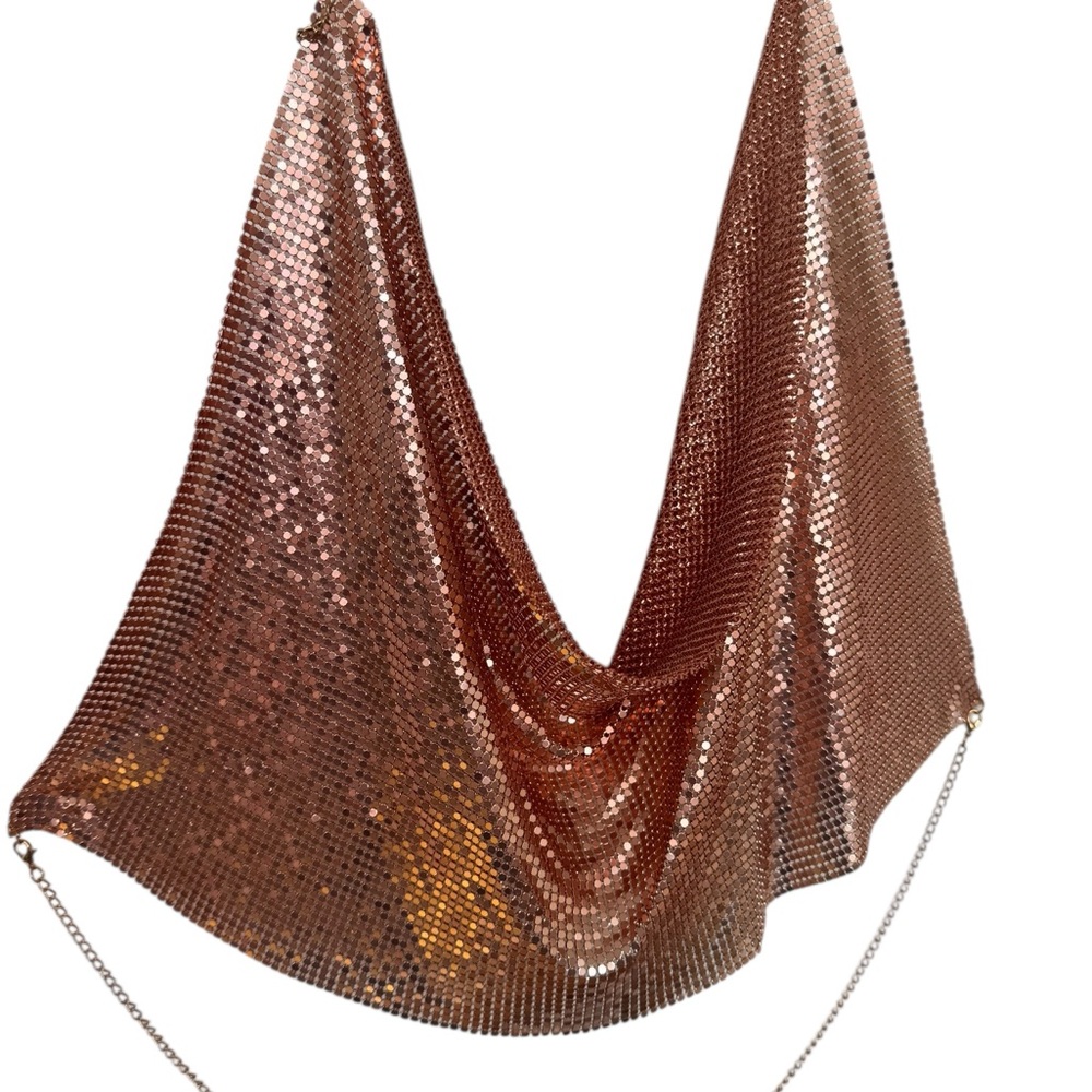 PINK Backless Sexy Metal Mesh Sling Halter Top Womens SMALL